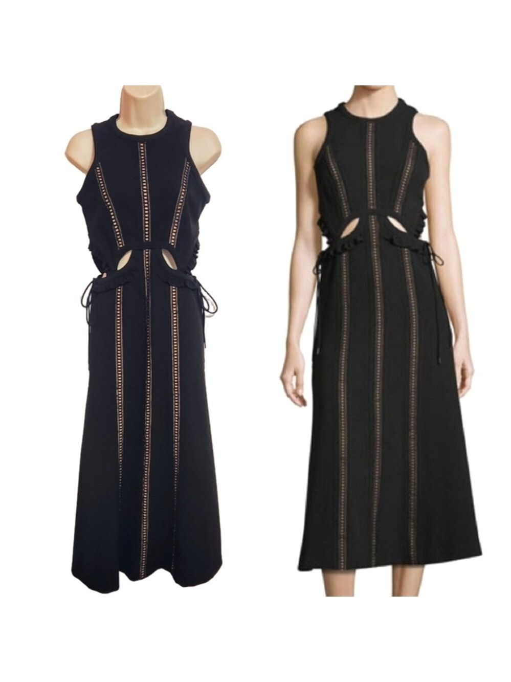 Self Portrait Black Nude Lace Ruffle Midi Fit And Flare Dress Size 4 - Picture 1 of 12